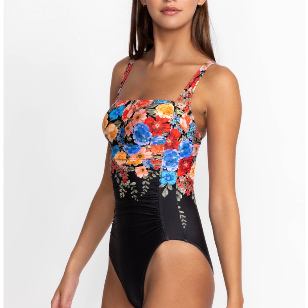 Johnny Was Black Royal Ruched One Piece Floral Swimsuit Sz 3X - Picture 2 of 14